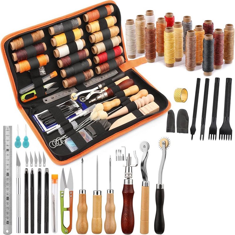 Beginner Leatherwork Kit - AB08-가죽 공예 도구 세트 66종 왁스칠한