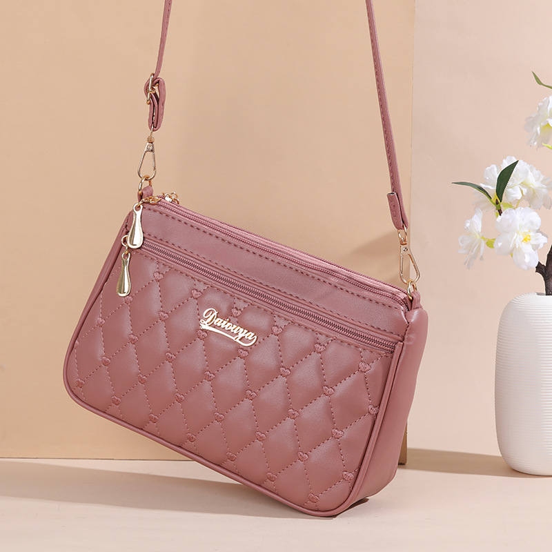 Leatherwork Thread - 여성용 PU 가죽 크로스바디 백, 지퍼