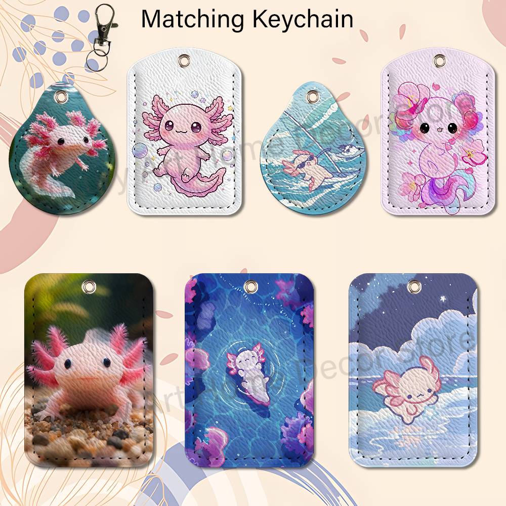 Leatherwork Keychain - 귀여운 핑크색 A-악솔롯 만화 캐릭터 홀더