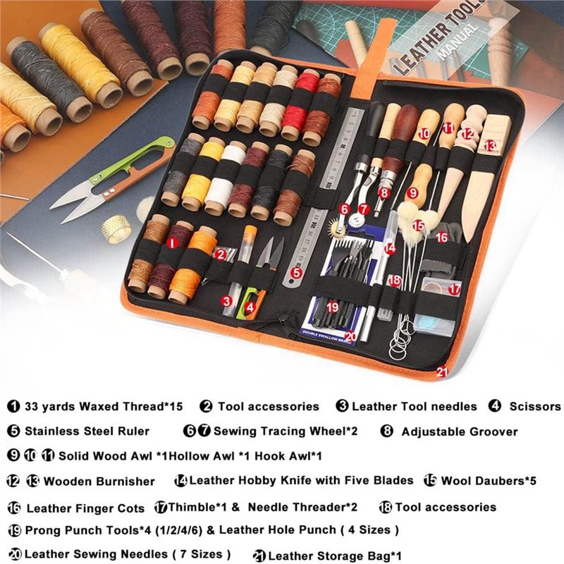 AB08-가죽 공예 도구 세트 66종 왁스칠한 실, 그 - Beginner Leatherwork Kit 리뷰 및 가격