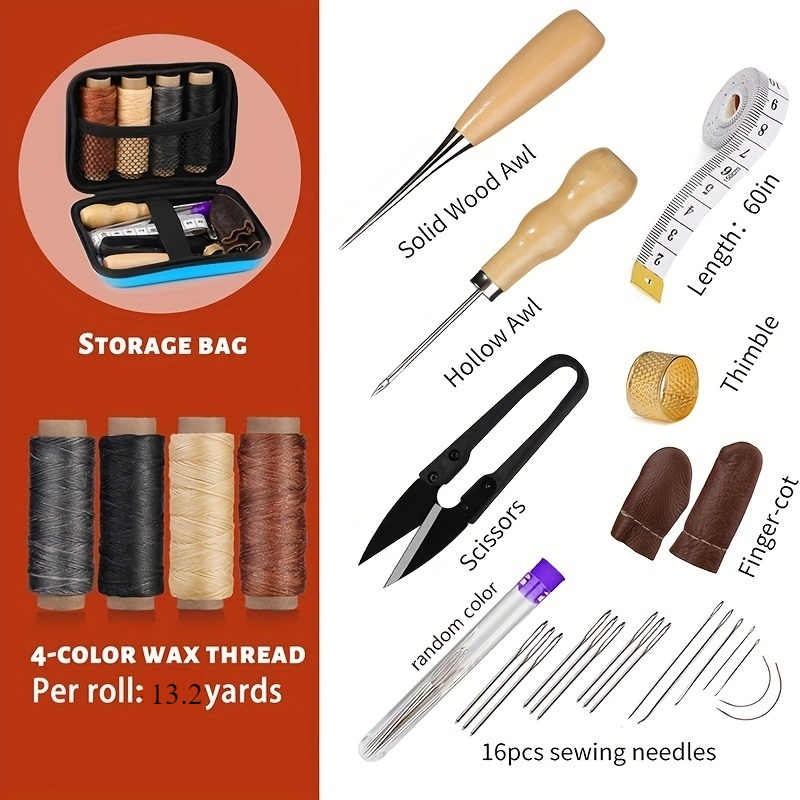 가죽 재봉 키트, 대형 바늘과 왁스 처리된 실이 포함된 - Leatherwork Thread 리뷰 및 가격